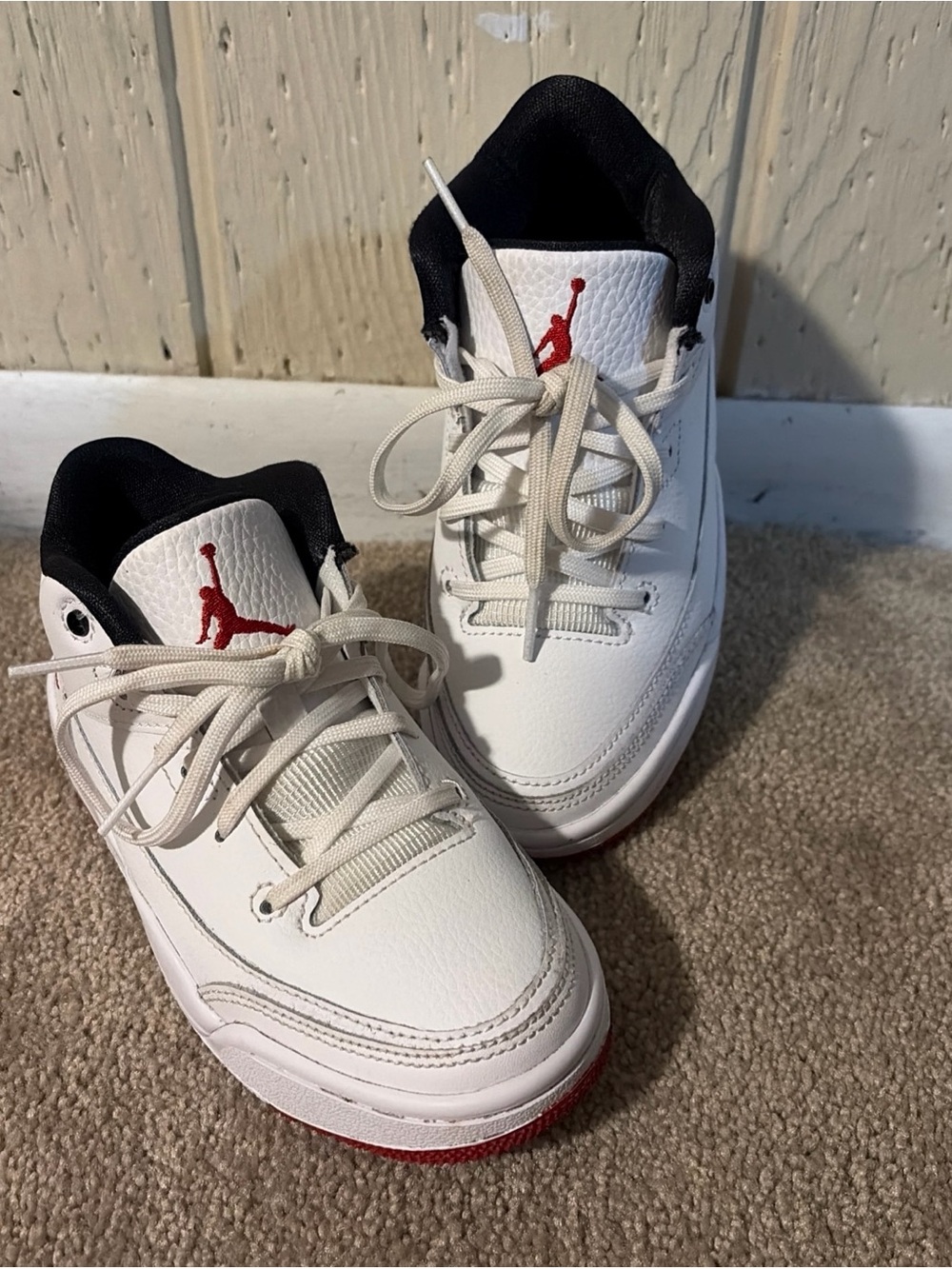 Jordan Kids White and Red Sneakers with Black Collar size 12C